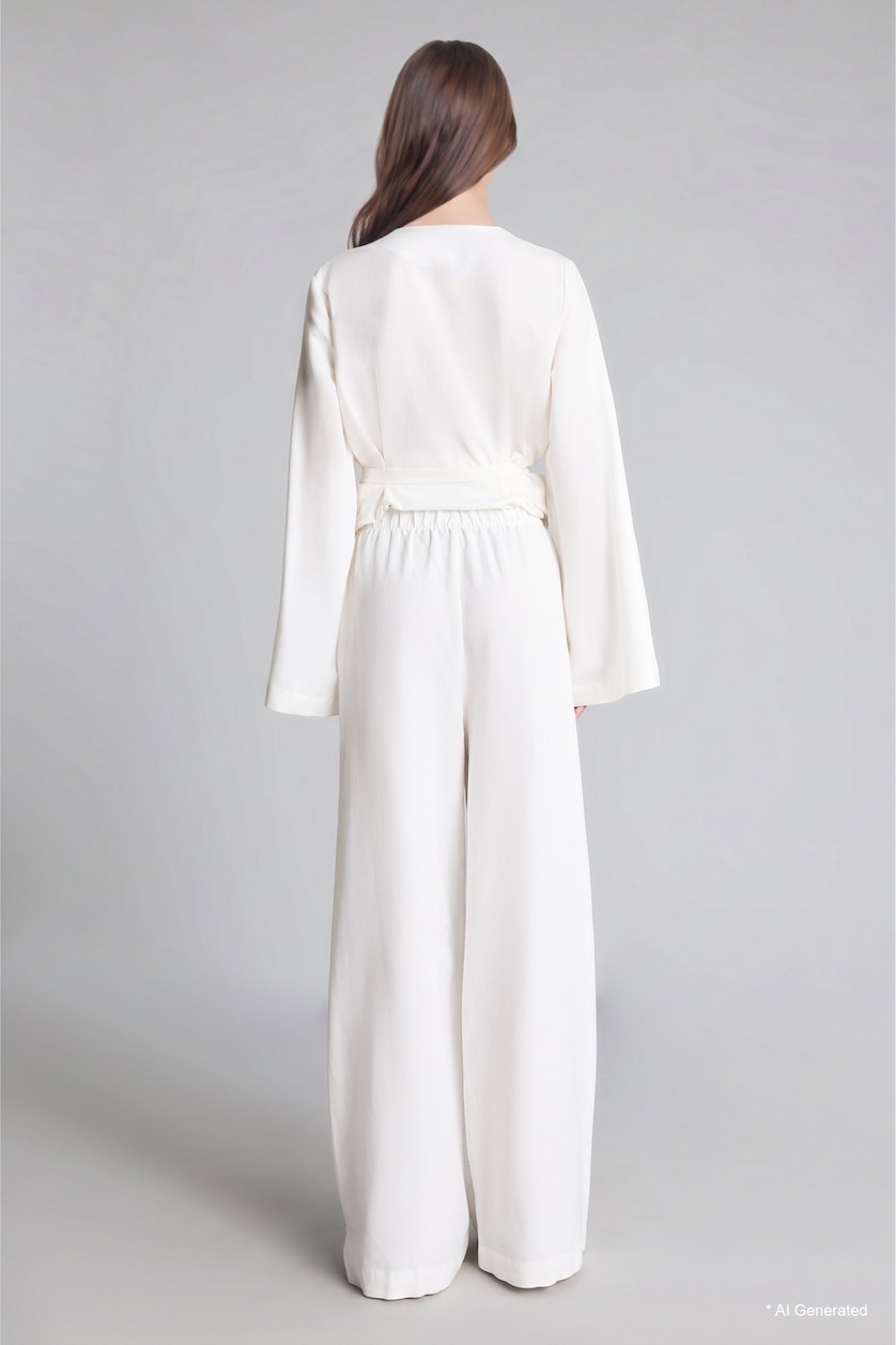 WOMAN Ecru Relaxed Fit Cotton Linen Blend Pants