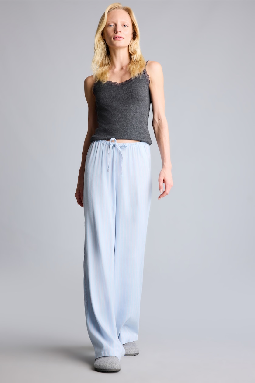 Kadın Açık Mavi Wide Leg Flanel Pijama Altı