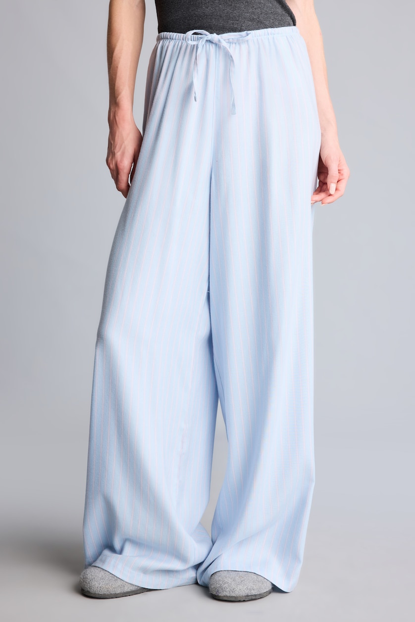 Kadın Açık Mavi Wide Leg Flanel Pijama Altı