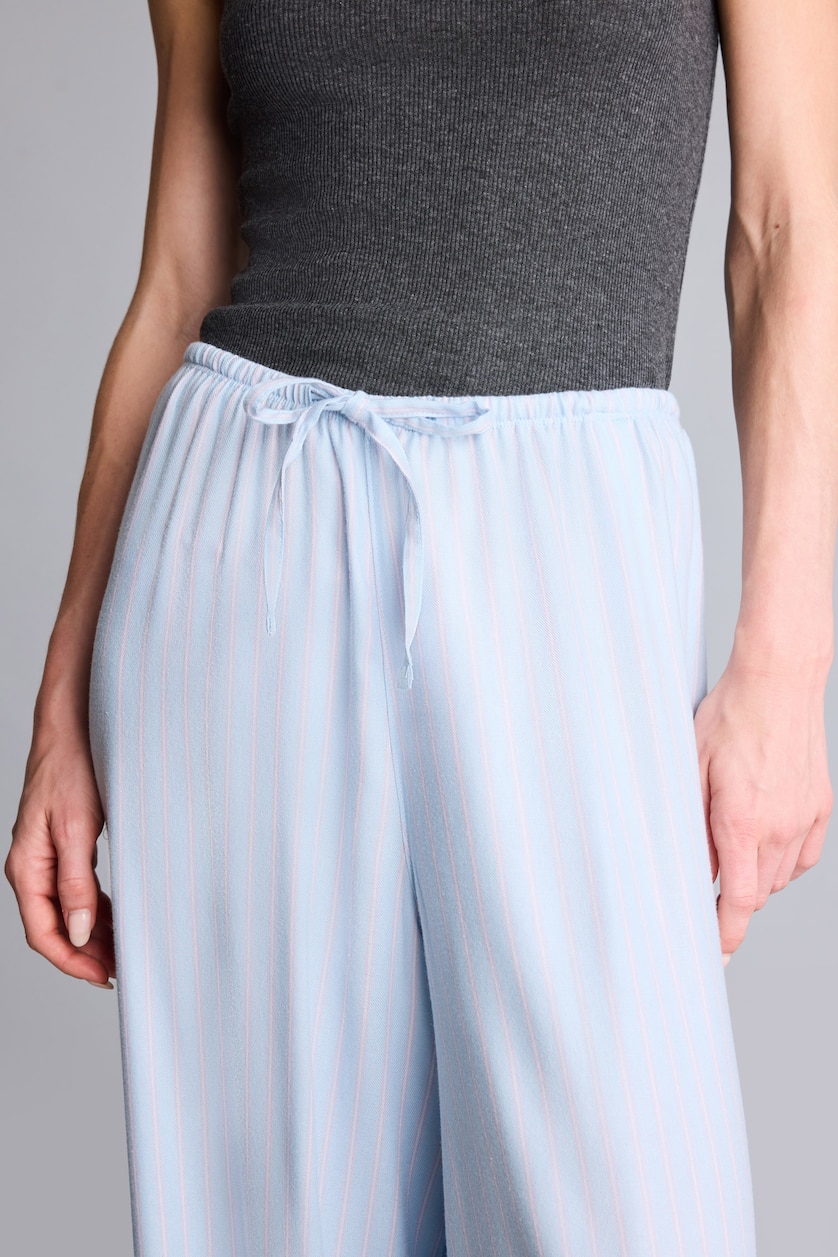 Kadın Açık Mavi Wide Leg Flanel Pijama Altı