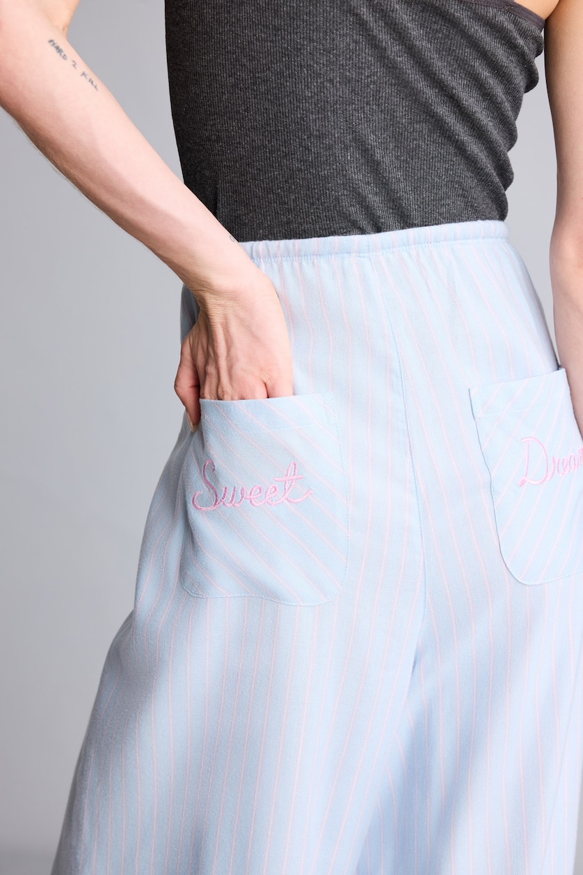 Kadın Açık Mavi Wide Leg Flanel Pijama Altı