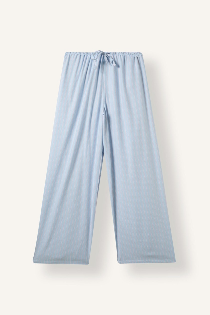 Kadın Açık Mavi Wide Leg Flanel Pijama Altı