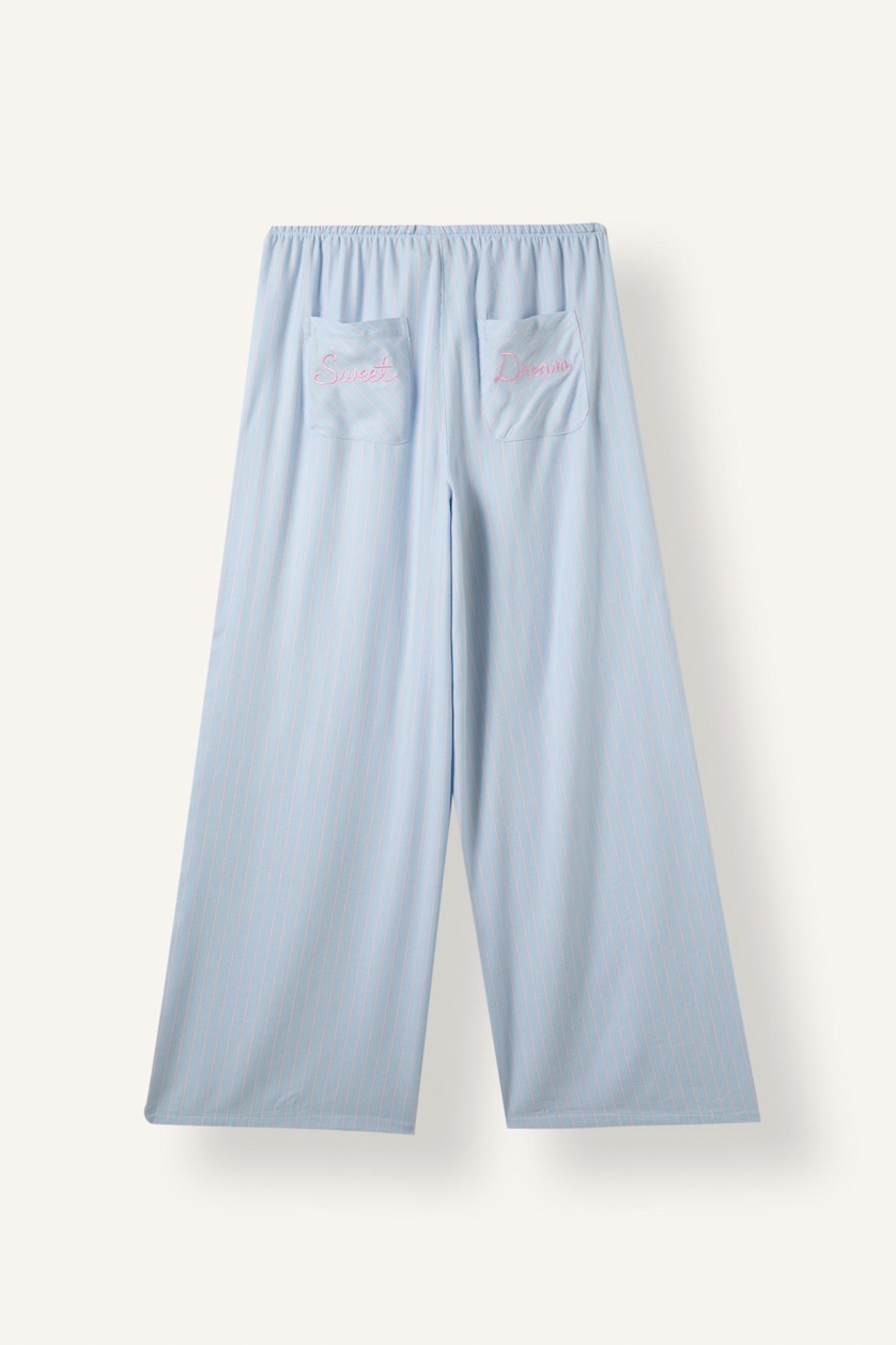Kadın Açık Mavi Wide Leg Flanel Pijama Altı