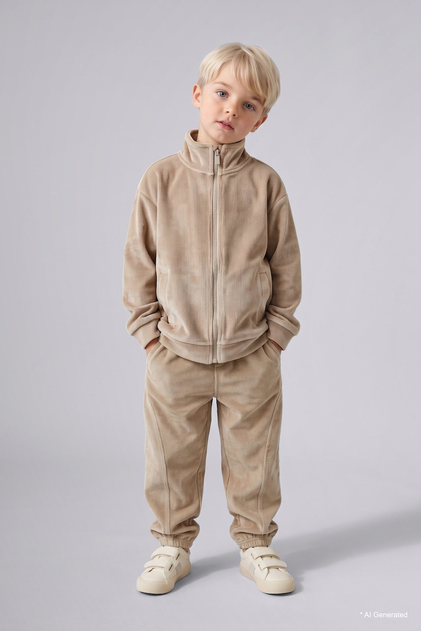 Baby Boy Beige Baby Boy Velvet Zip-Up Jacket