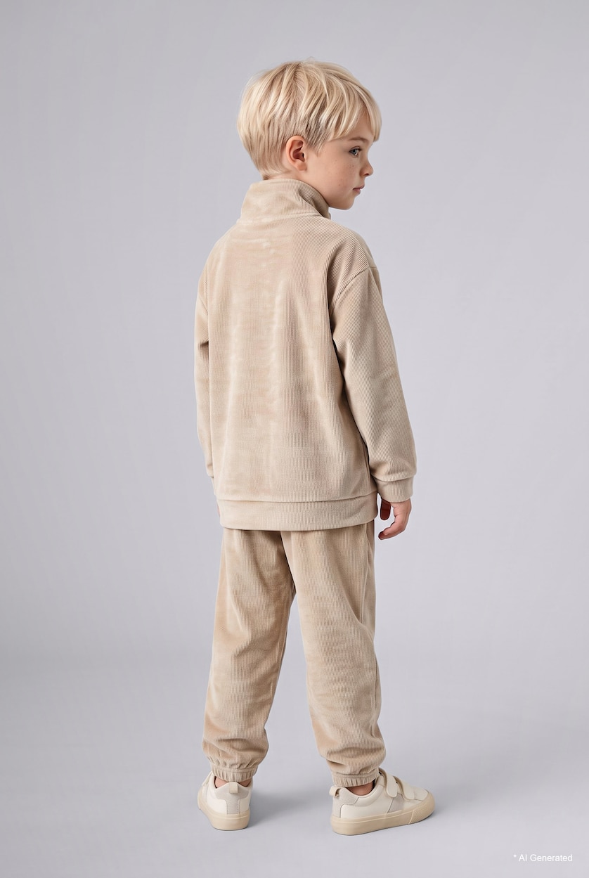 Baby Boy Beige Baby Boy Velvet Zip-Up Jacket