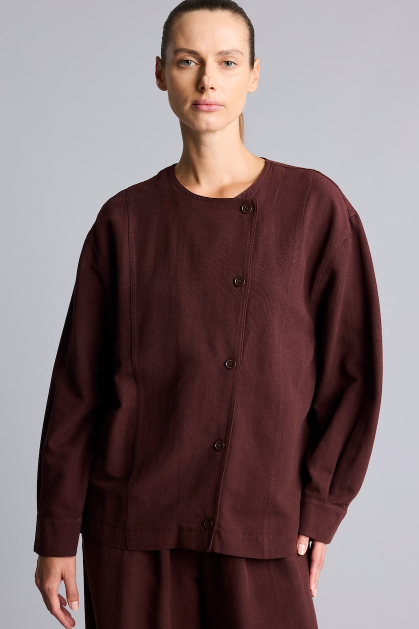 Kadın Kahve Regular Fit Keten Karışımlı Ceket