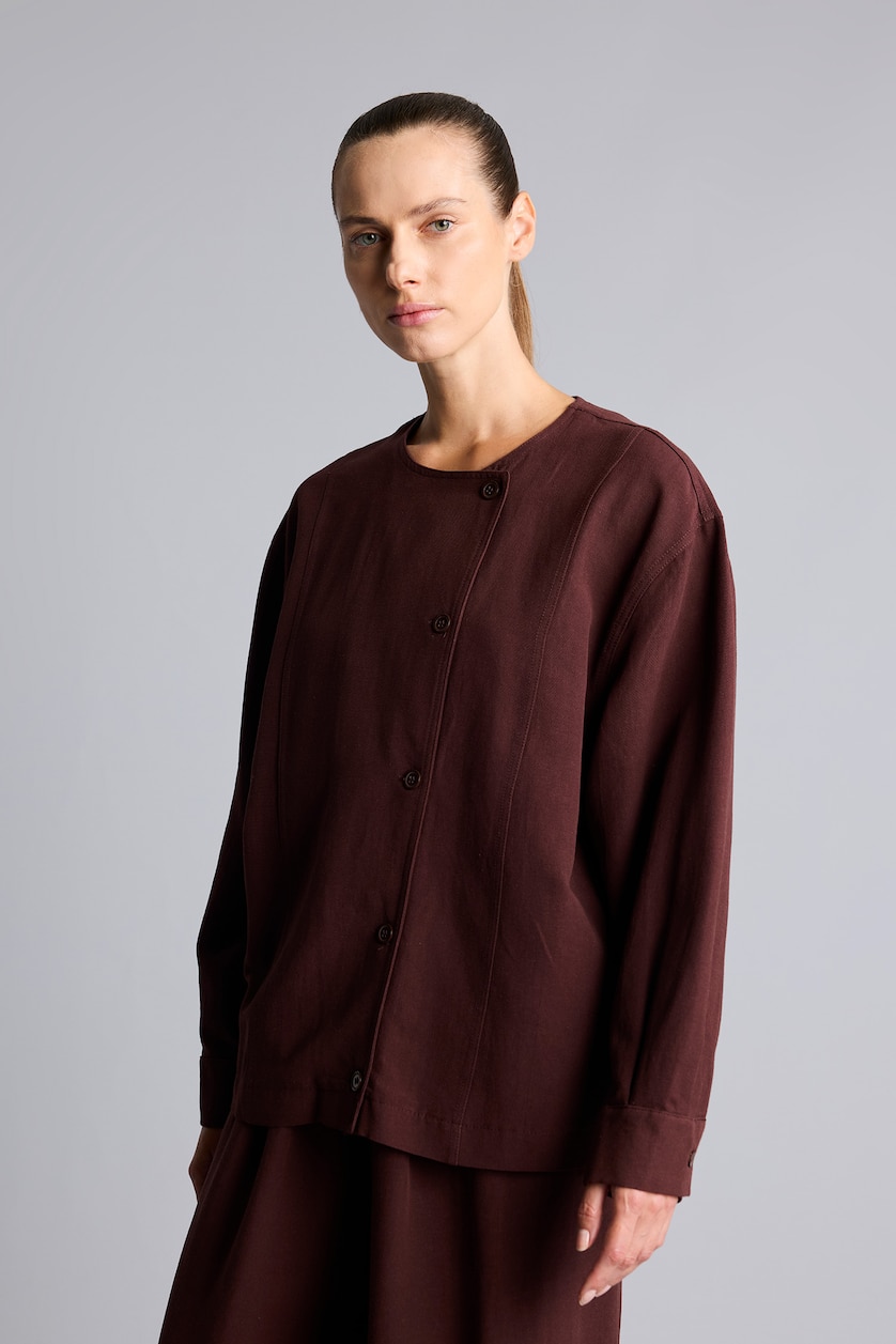 Kadın Kahve Regular Fit Keten Karışımlı Ceket