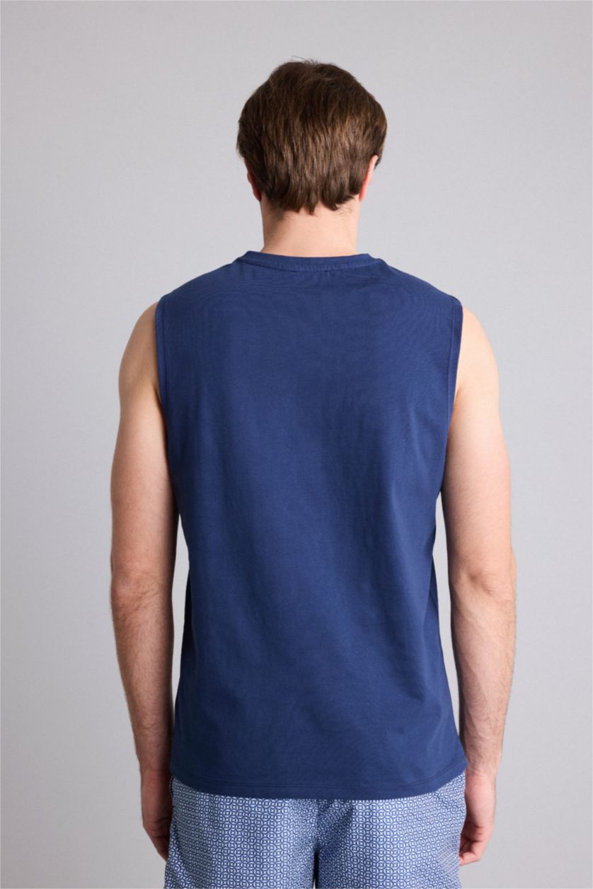 Men NAVY Regular Fit Printed Crew Neck Tank Top