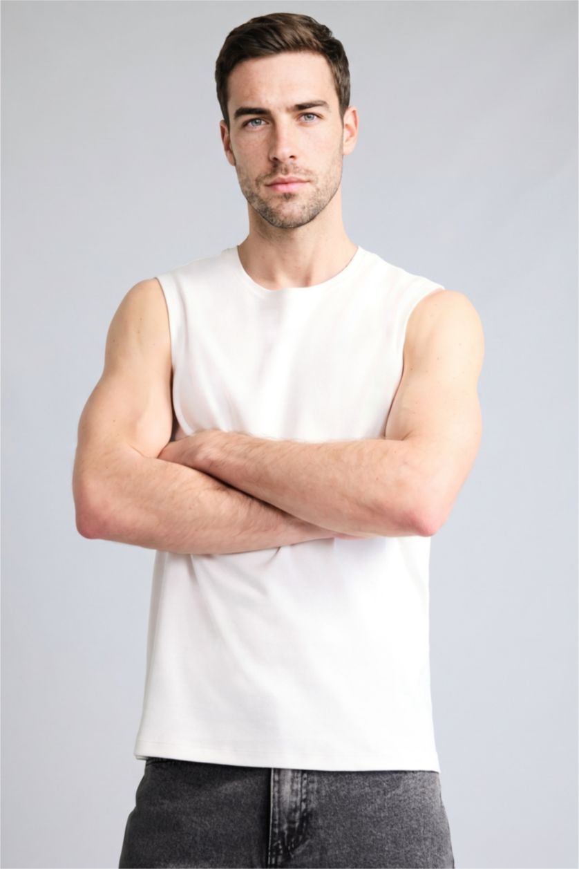 Men Ecru Regular Fit Tank Top