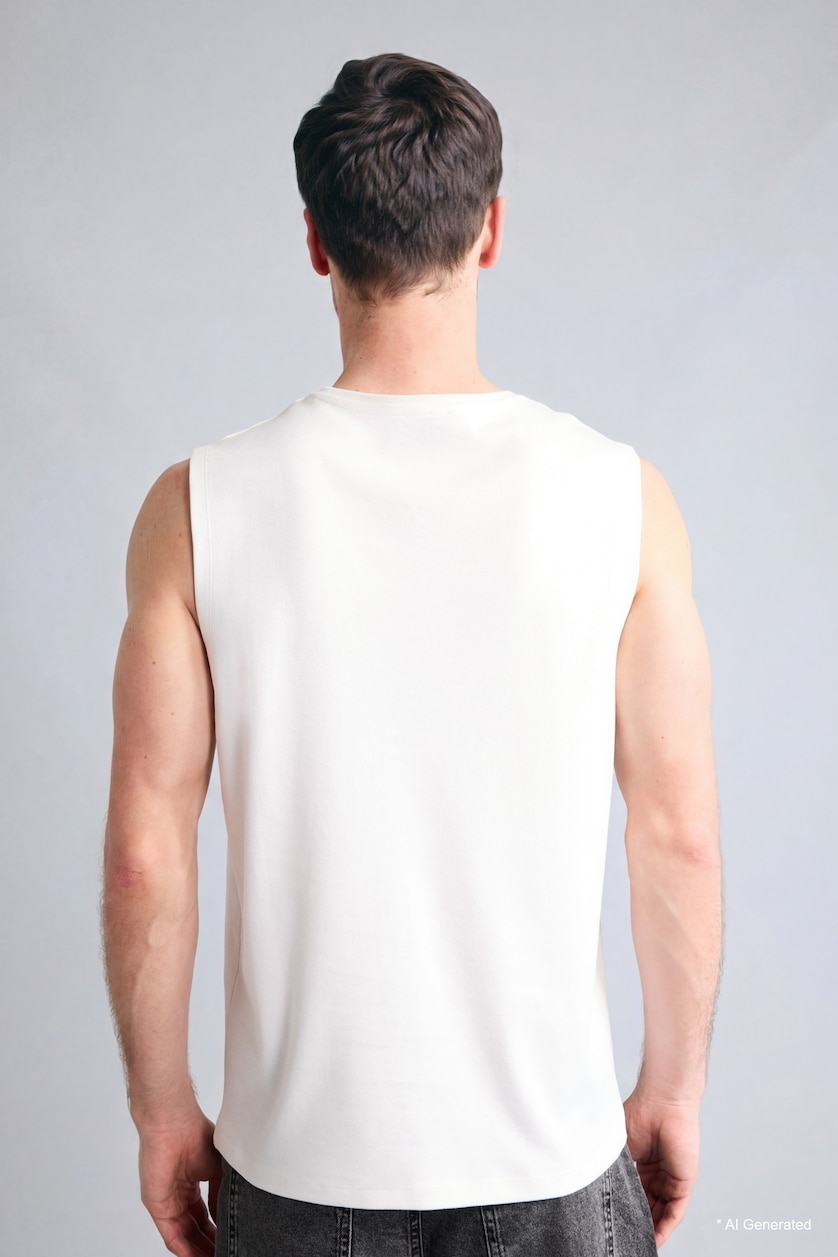 MAN Ecru Regular Fit Crew Neck Tank Top