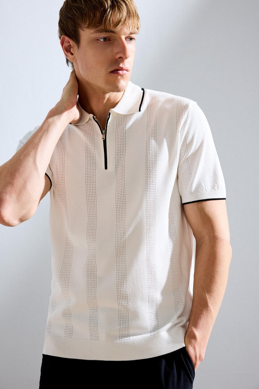 Man Ecru Standard Fit Knitwear Short Sleeve Polo T-Shirt