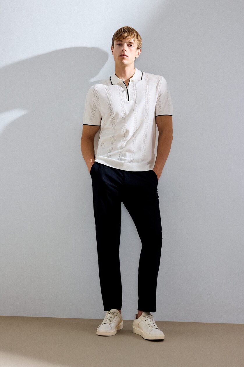 Man Ecru Standard Fit Knitwear Short Sleeve Polo T-Shirt