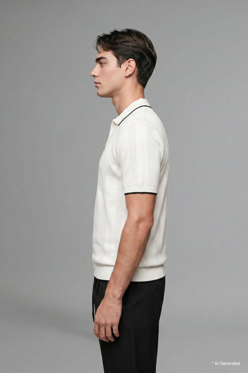Men Ecru Standard Fit Short Sleeve Polo T-Shirt