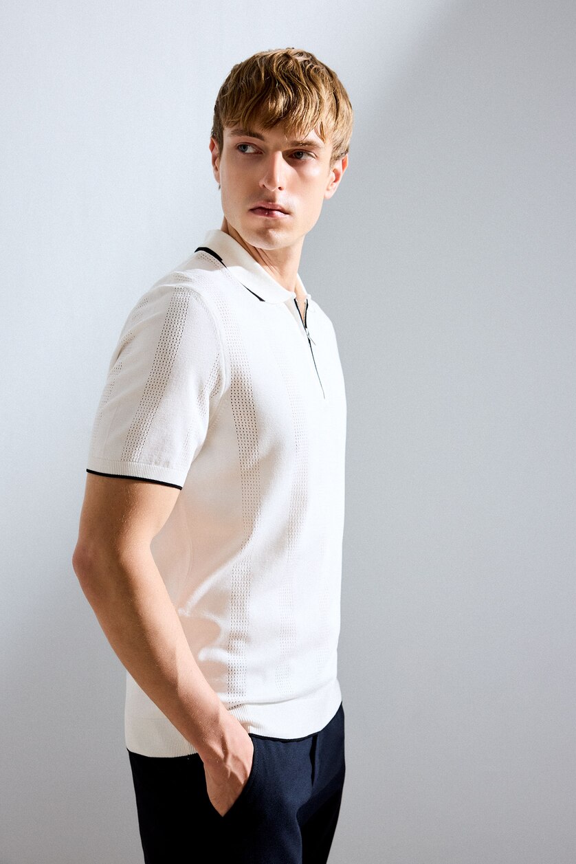 Man Ecru Standard Fit Knitwear Short Sleeve Polo T-Shirt