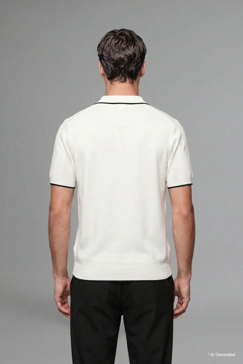 Men Ecru Standard Fit Short Sleeve Polo T-Shirt