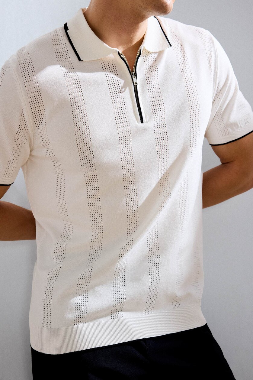 Man Ecru Standard Fit Knitwear Short Sleeve Polo T-Shirt