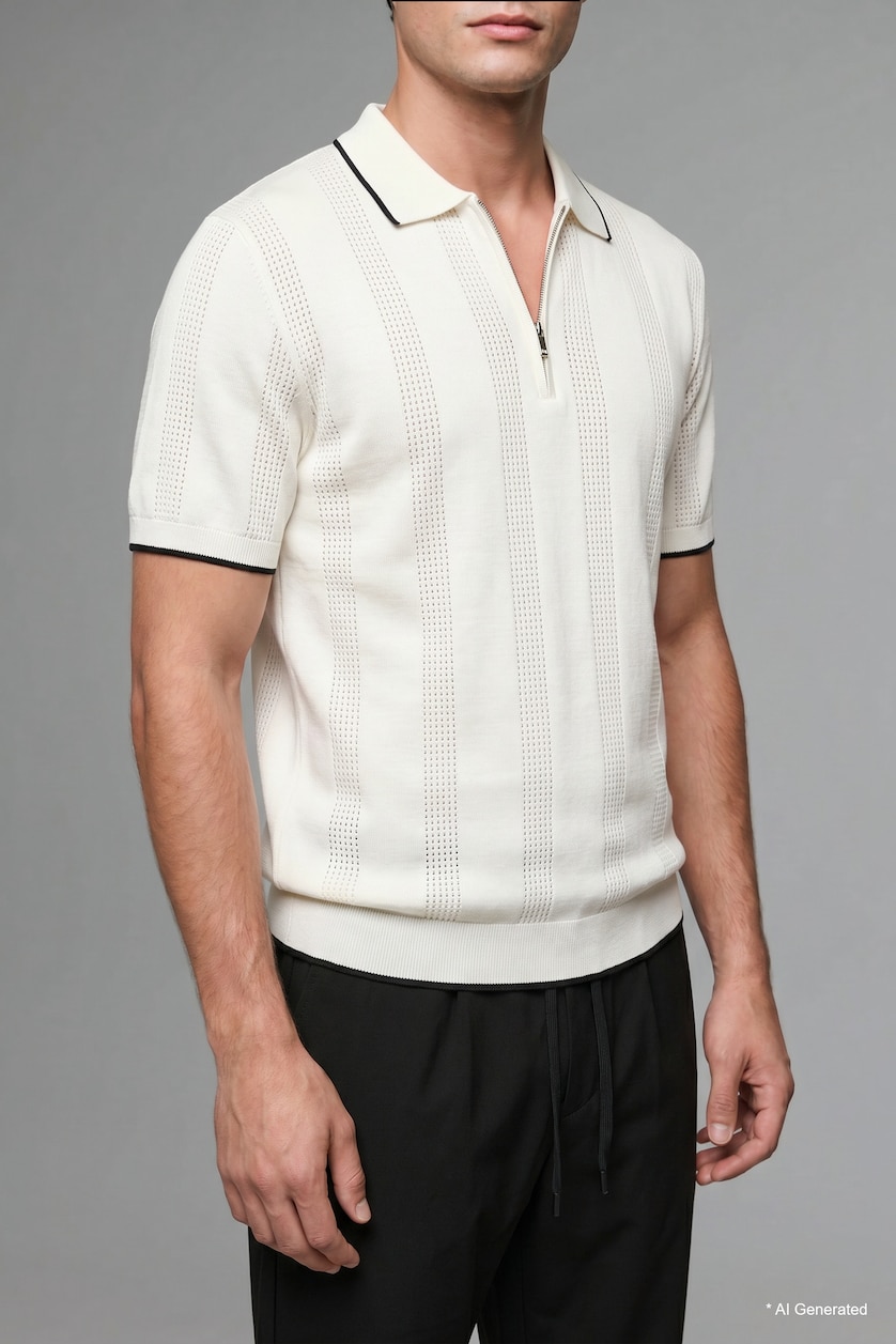Men Ecru Standard Fit Short Sleeve Polo T-Shirt
