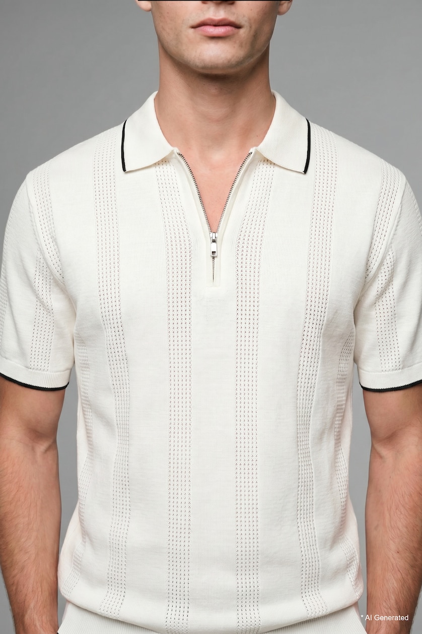Men Ecru Standard Fit Short Sleeve Polo T-Shirt