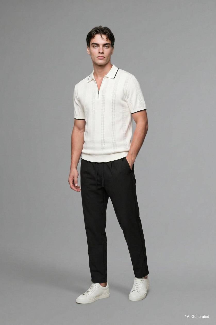 Man Ecru Standard Fit Knitwear Short Sleeve Polo T-Shirt