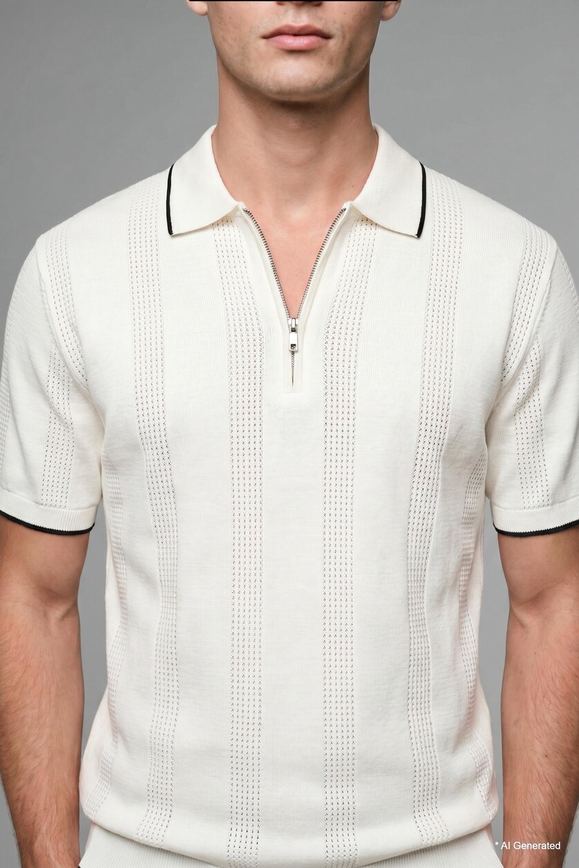Man Ecru Standard Fit Knitwear Short Sleeve Polo T-Shirt