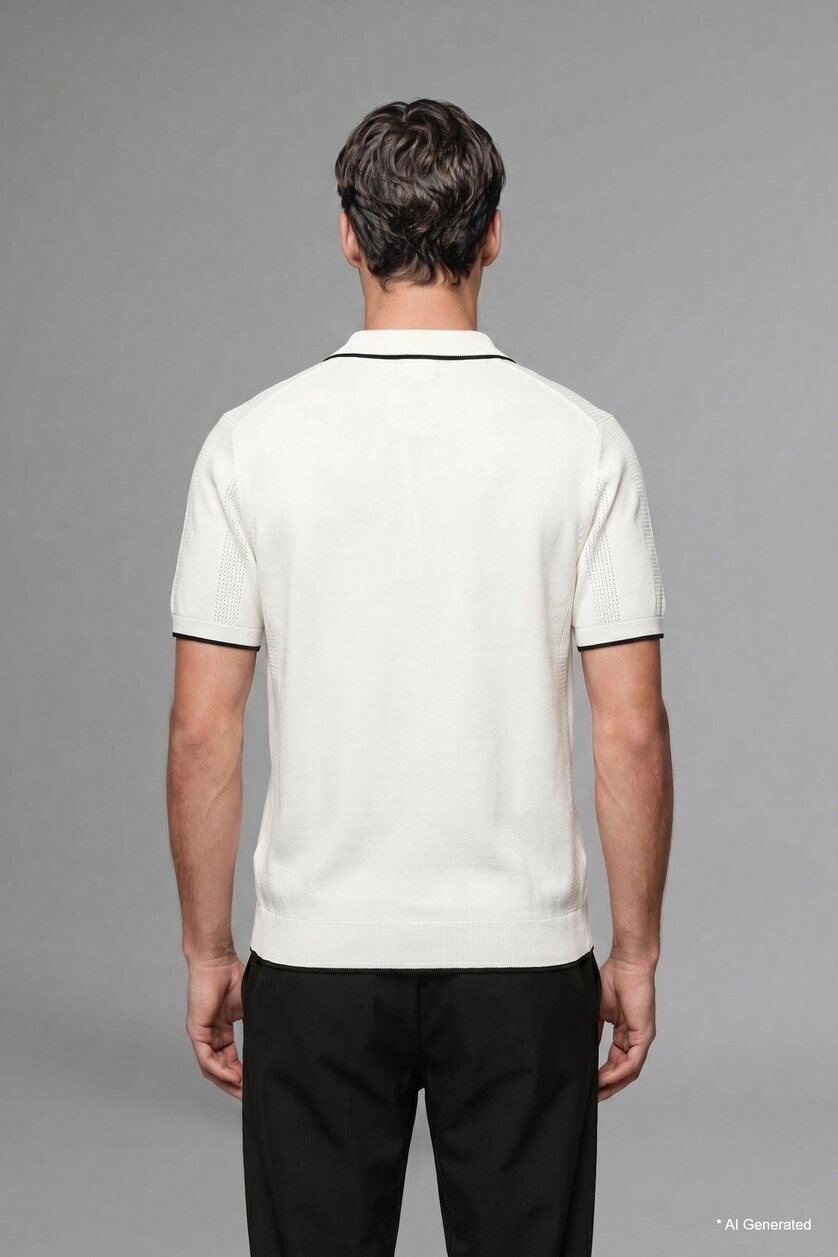 Man Ecru Standard Fit Knitwear Short Sleeve Polo T-Shirt