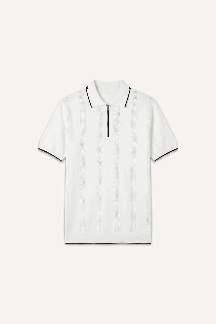 Man Ecru Standard Fit Knitwear Short Sleeve Polo T-Shirt