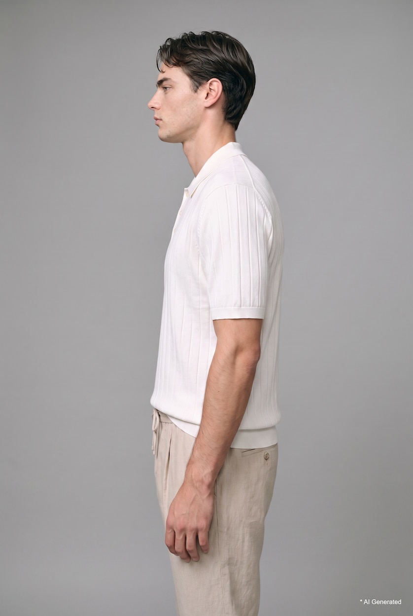 رجال بيج فاتح Standard Fit Textured Knit Short Sleeve Polo Collar Polo Shirt