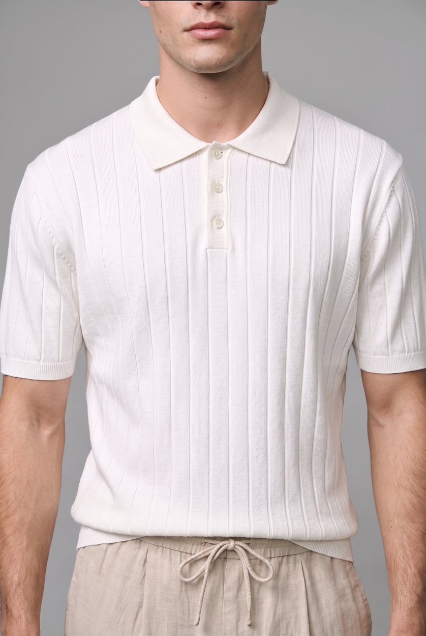 MAN Ecru Standard Fit Knitwear Short Sleeve Polo T-Shirt