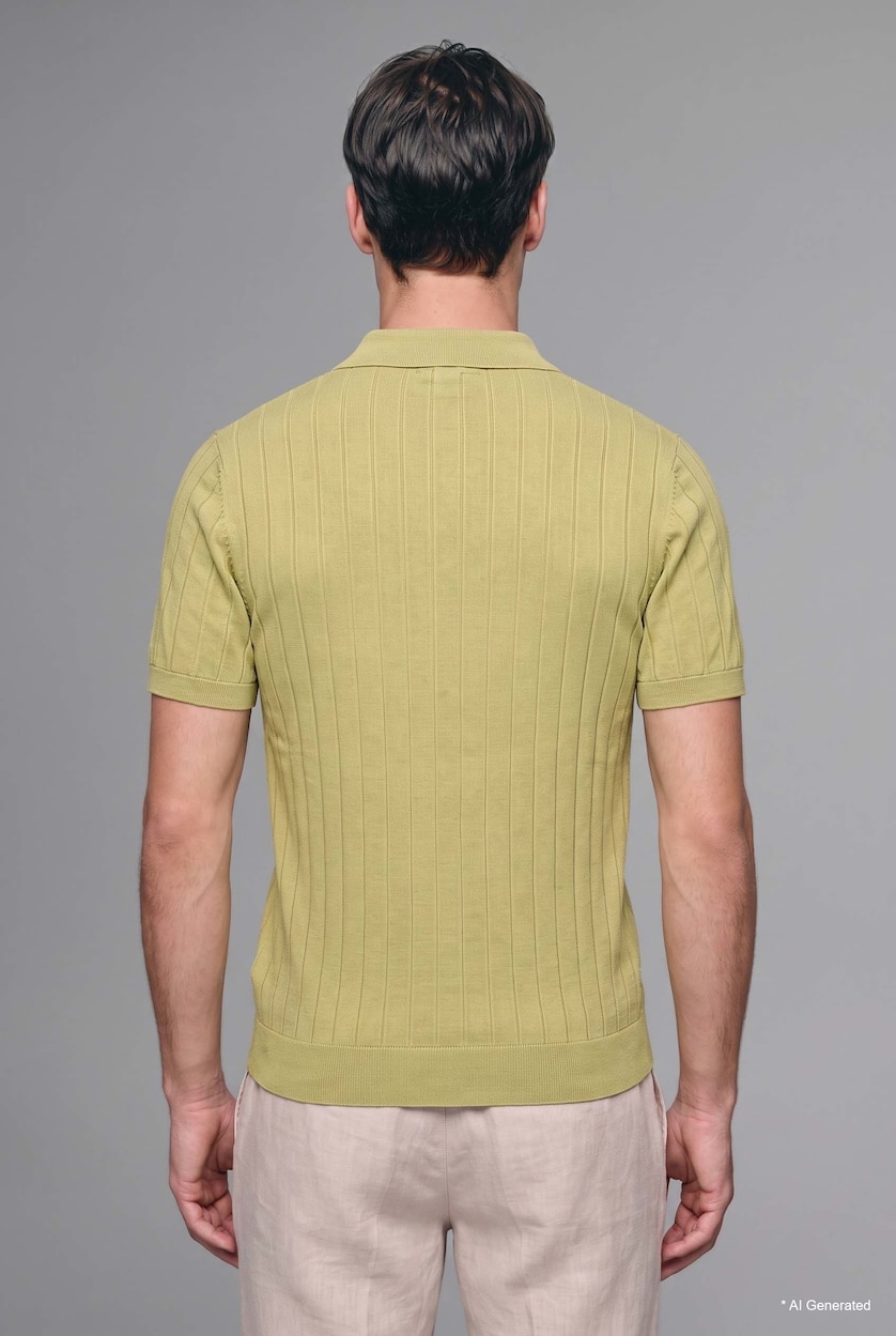 HOMME Vert Clair T-shirt polo à manches courtes en tricot texturé Coupe standard