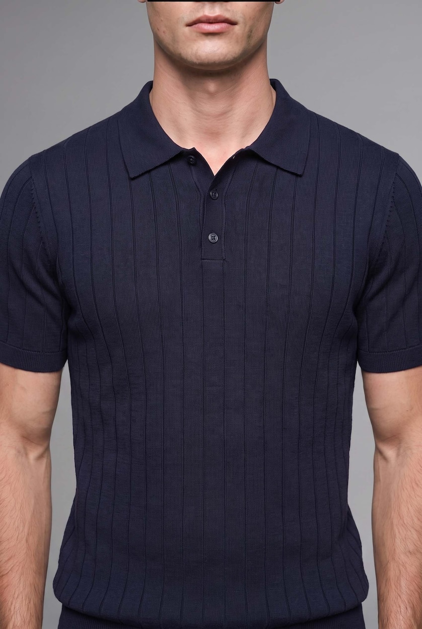 MAN NAVY Standard Fit Knitwear Short Sleeve Polo T-Shirt