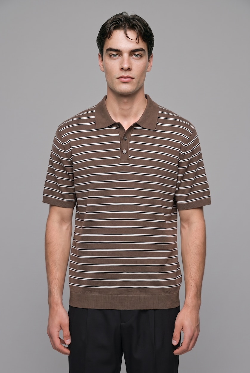 MAN Brown Standard Fit Knitwear Short Sleeve Polo T-Shirt