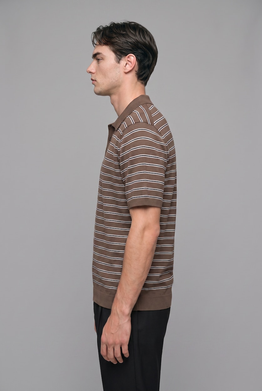 MAN Brown Standard Fit Knitwear Short Sleeve Polo T-Shirt