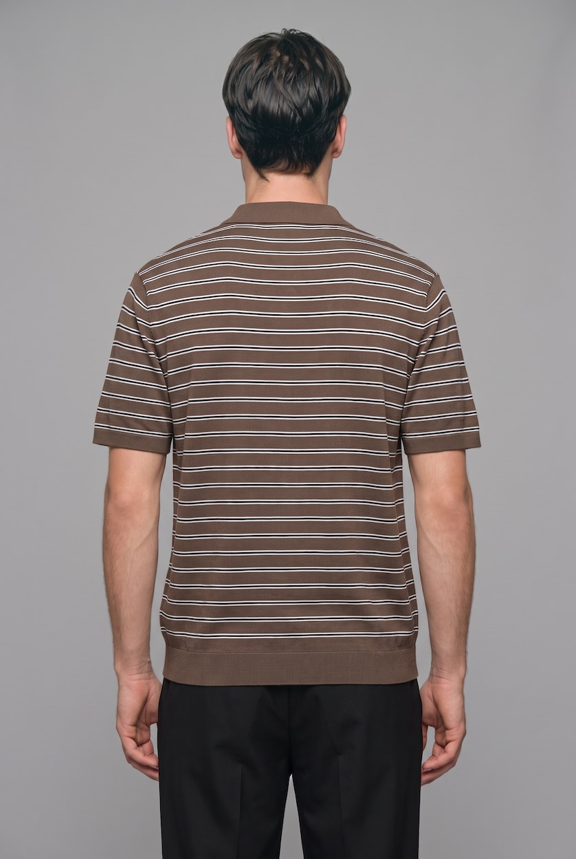 MAN Brown Standard Fit Knitwear Short Sleeve Polo T-Shirt