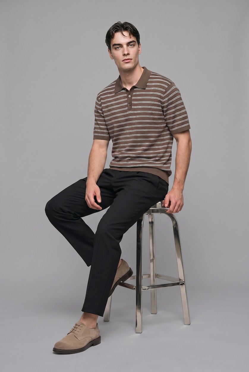 MAN Brown Standard Fit Knitwear Short Sleeve Polo T-Shirt