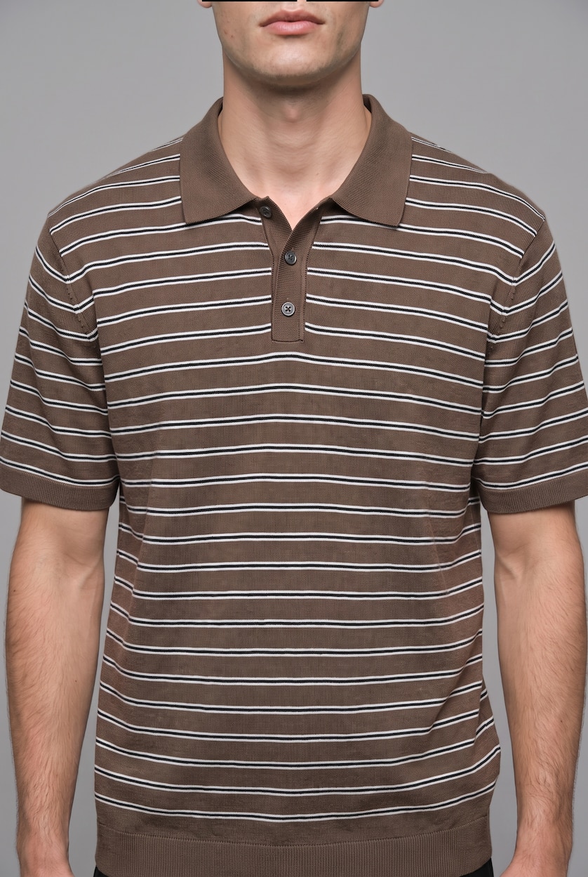 MAN Brown Standard Fit Knitwear Short Sleeve Polo T-Shirt