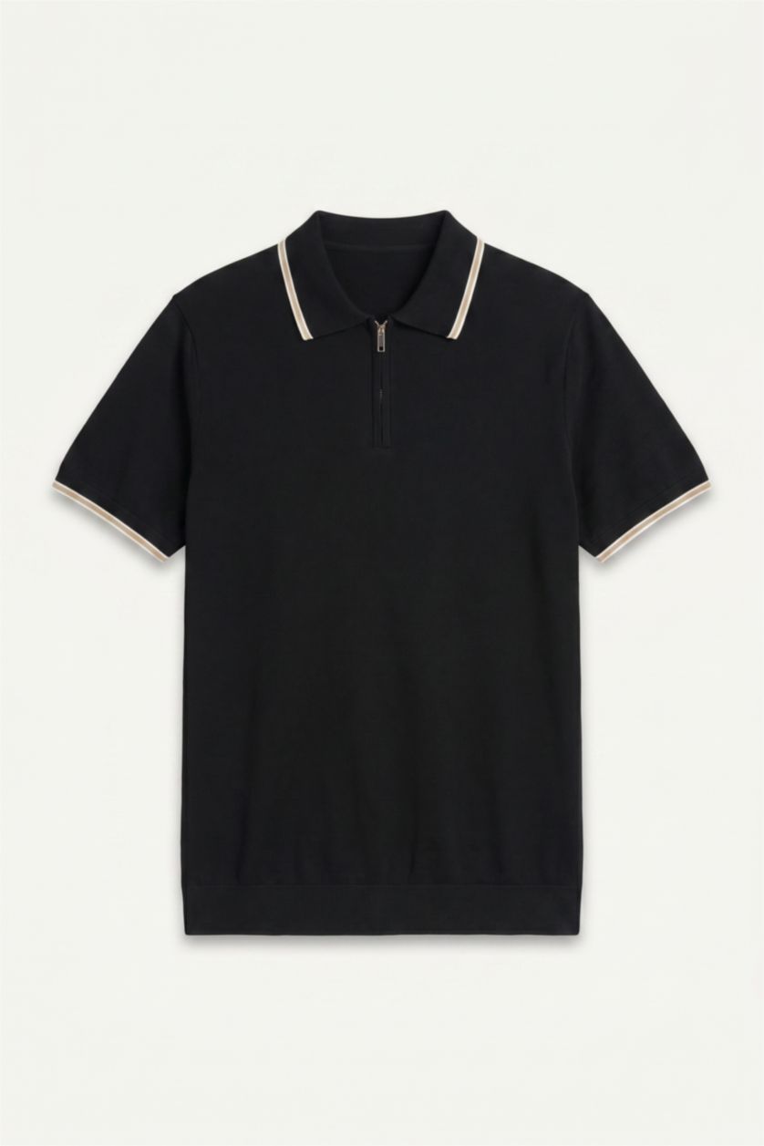 Men Black Standard Fit Short Sleeve Polo T-Shirt