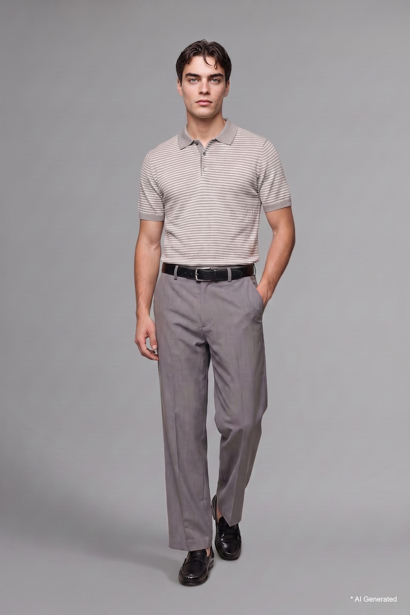 MAN Light Grey Standard Fit Knitwear Short Sleeve Polo T-Shirt