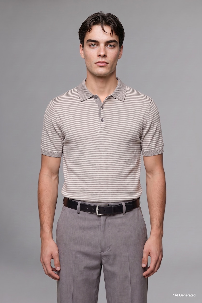 MAN Light Grey Standard Fit Knitwear Short Sleeve Polo T-Shirt
