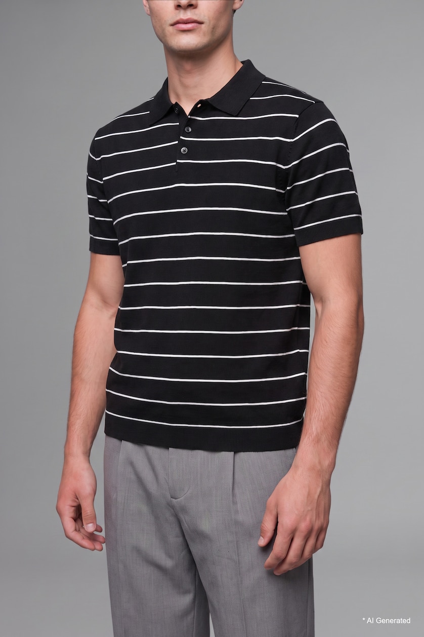 MAN Black Standard Fit Knitwear Short Sleeve Polo T-Shirt
