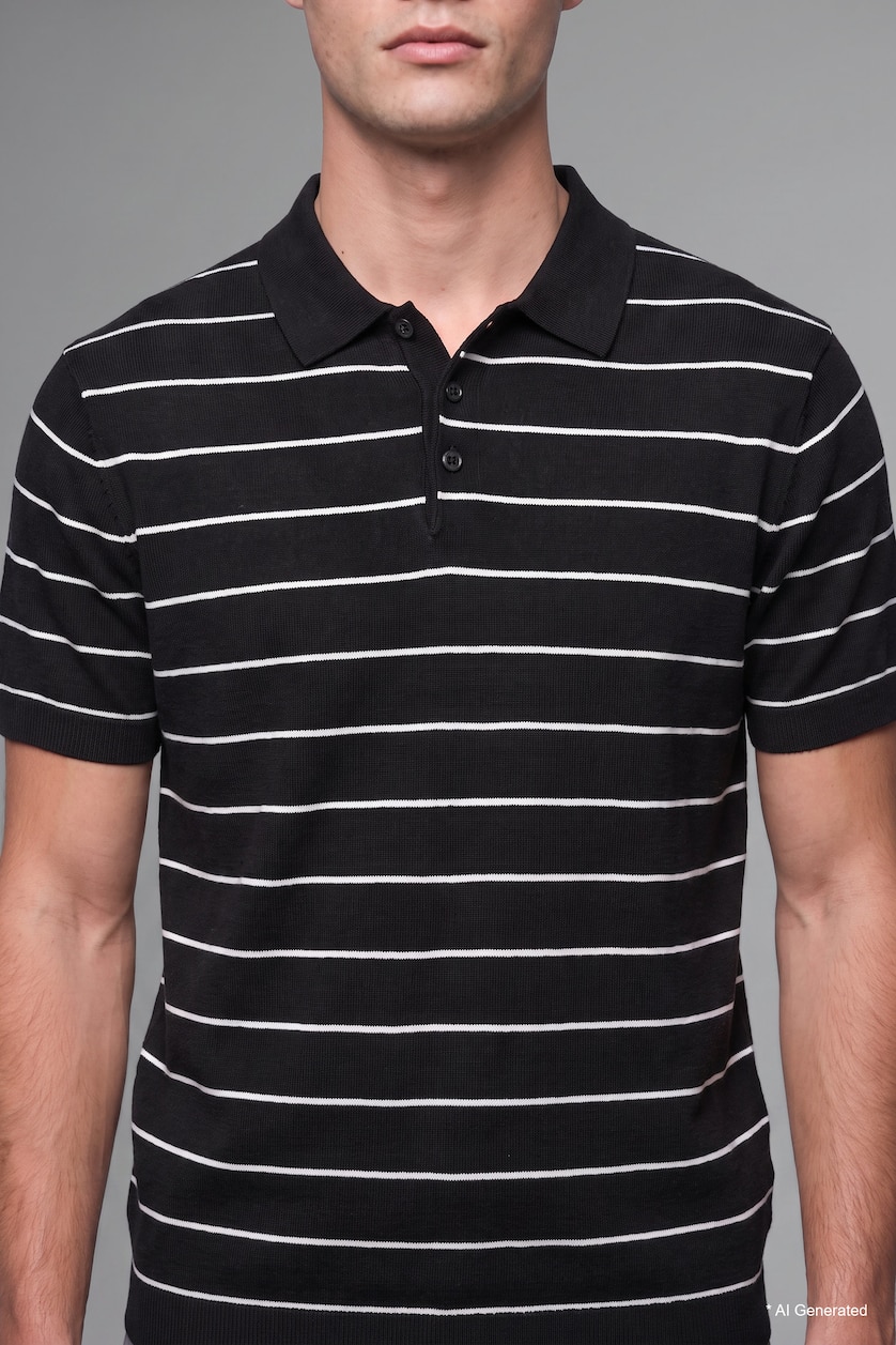 MAN Black Standard Fit Knitwear Short Sleeve Polo T-Shirt