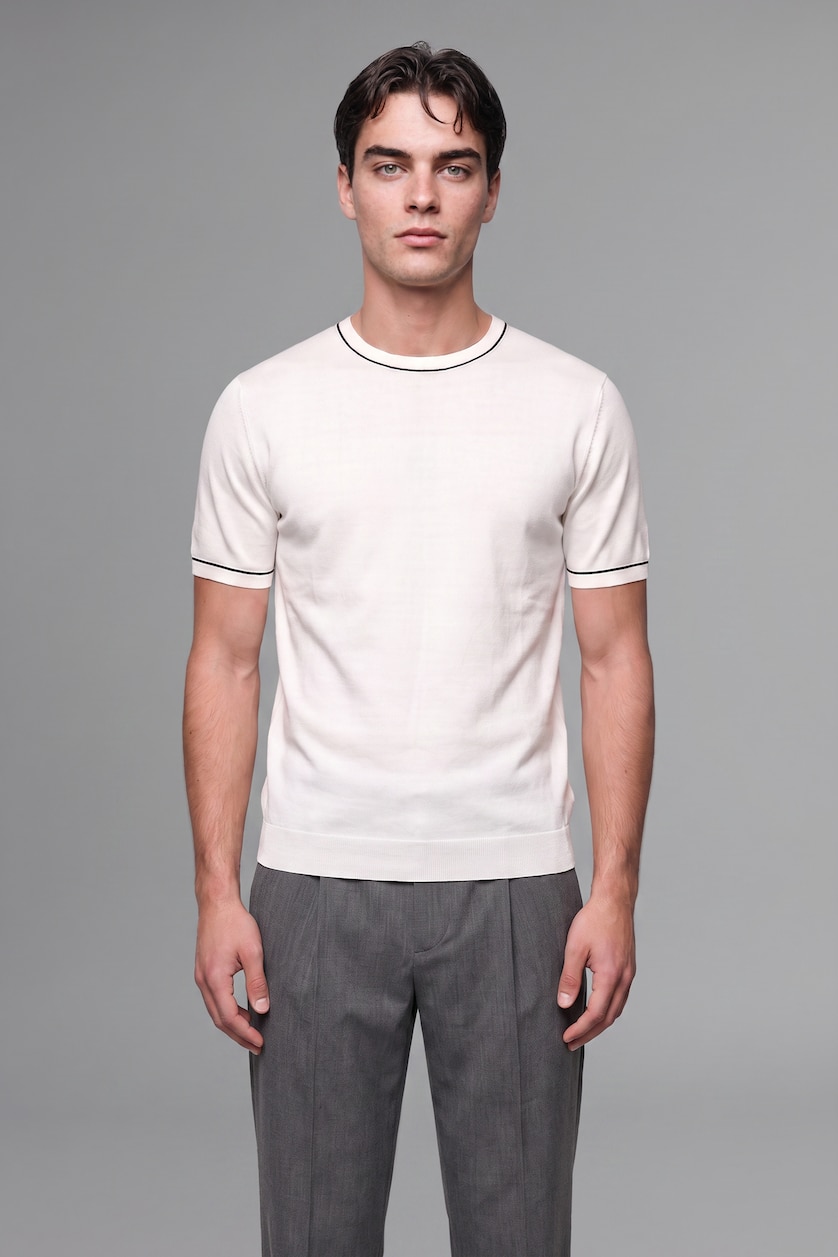 MAN Ecru Standard Fit Knitwear Short Sleeve T-Shirt