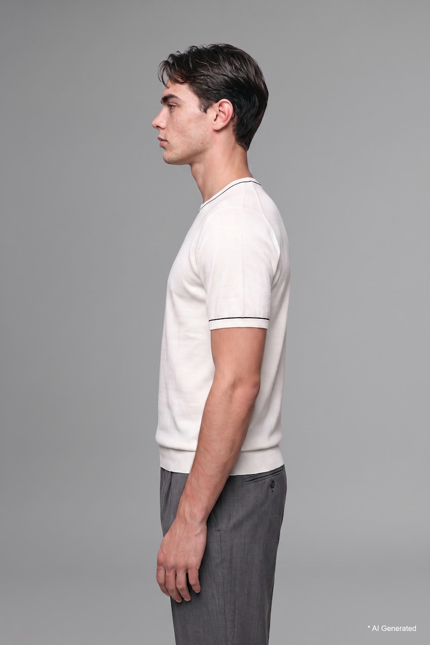 MAN Ecru Standard Fit Knitwear Short Sleeve T-Shirt