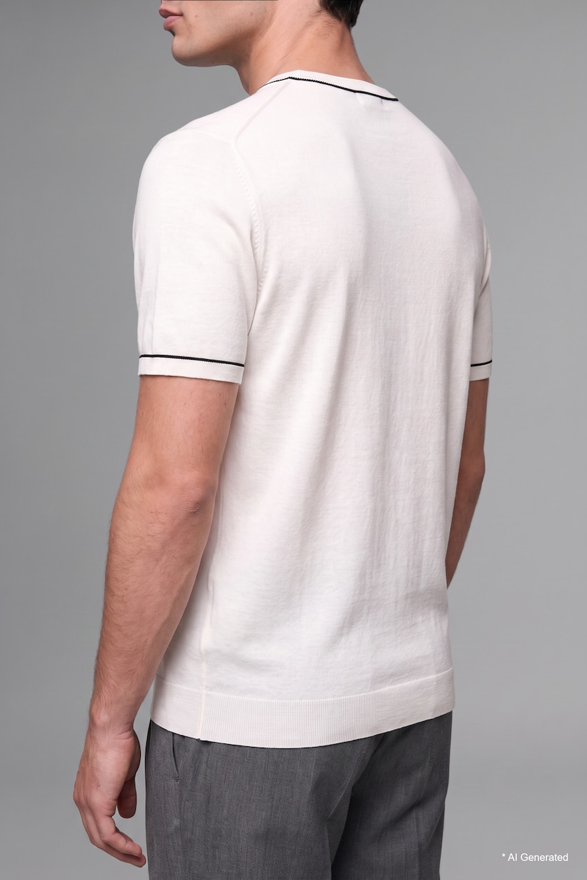 MAN Ecru Standard Fit Knitwear Short Sleeve T-Shirt