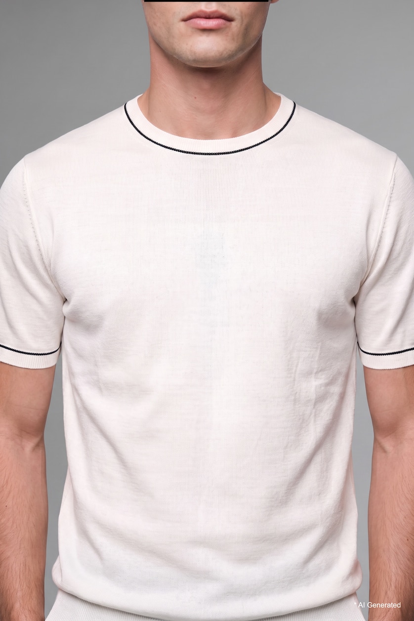 MAN Ecru Standard Fit Knitwear Short Sleeve T-Shirt