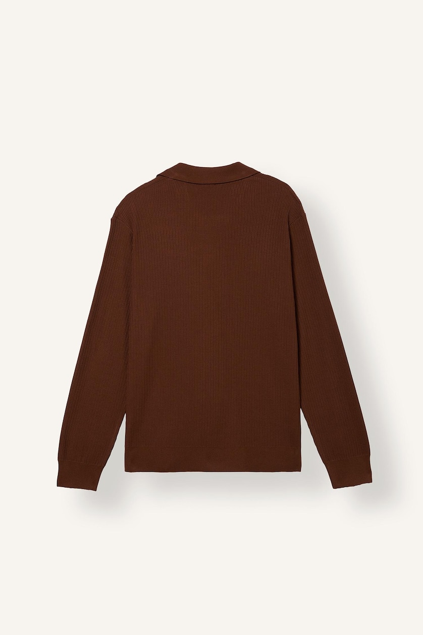 Erkek Kahve Standart Fit Polo Yaka Triko Basic Kazak
