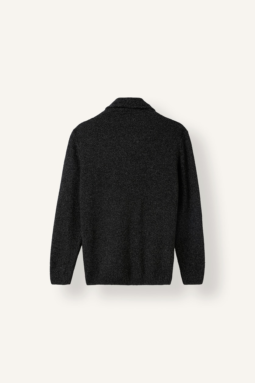 Erkek Siyah Standart Fit Ceket Yaka Triko Basic Hırka
