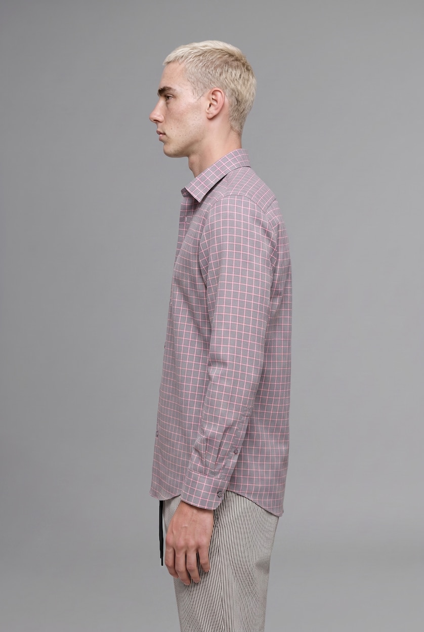 رجالي بنفسجي قميص كاروهات كم طويل اوفر سايز