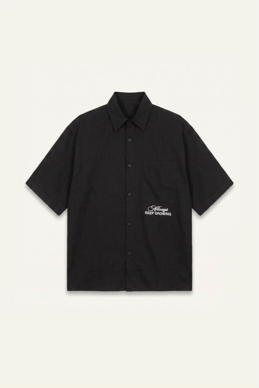 Men Black Oversize Fit Cotton Short Sleeve Shirt
