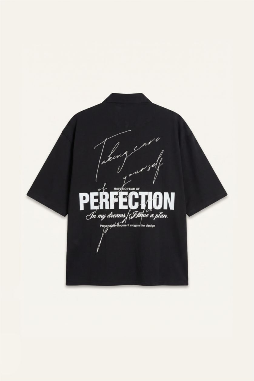 Men Black Oversize Fit Cotton Short Sleeve Shirt