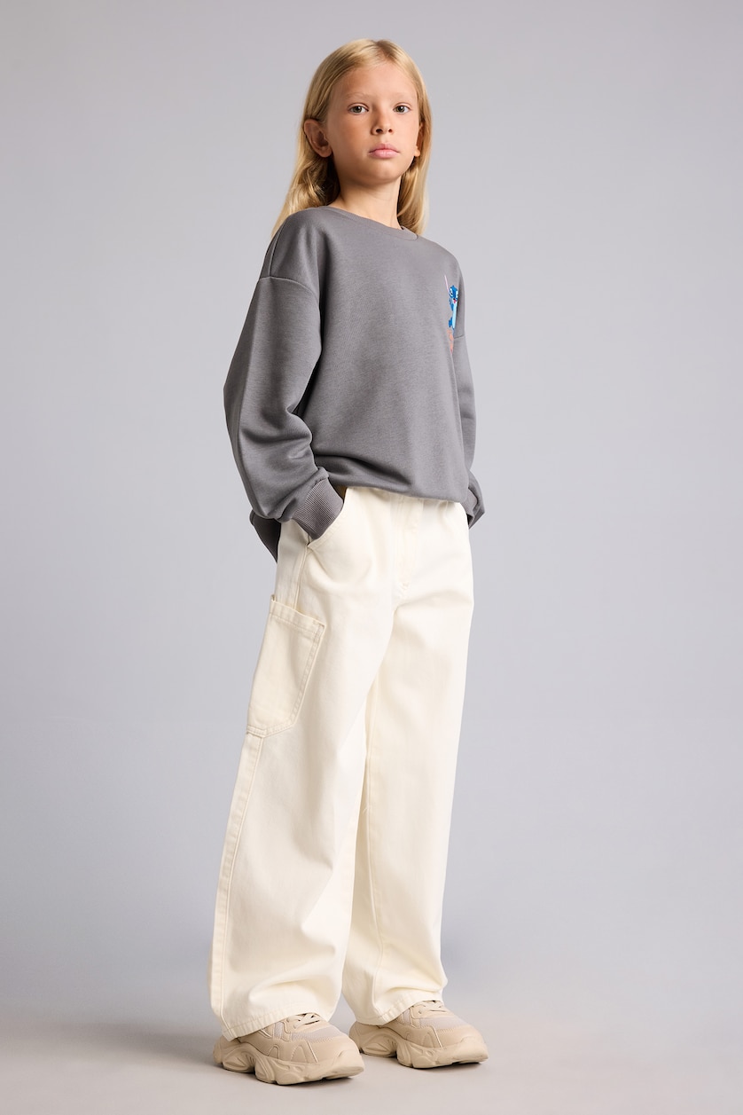 Young Girls - Teen Girls Ecru Girl Barrel Fit Elastic Waist Gabardine Trousers